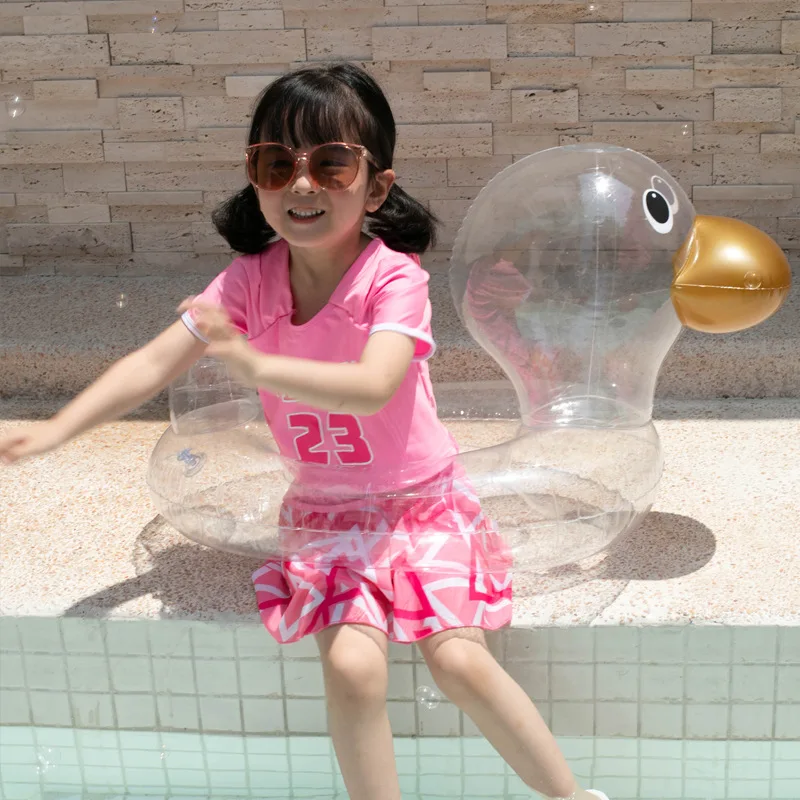 Clear Duck Swimming Ring for Kids Baby Inflatable Pool Float Swim Circle Seat Children\'s Inflatable Mattress Water Party Toy