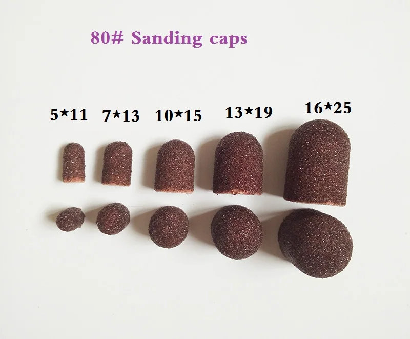 5pcs/lot  5*11 7*13 10*15 13*19 16*25 professional Nail sanding cap ! for electric nail drill manicure pedicure,3 Grit,No Rubber