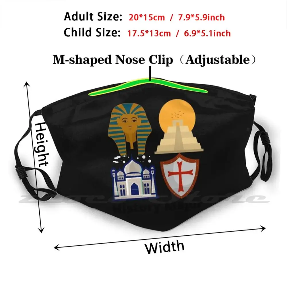 Masque filtrant Pm2.5 personnalisé, lavable, tendance, pour étudiants, université de l'histoire, d'egypte, Taj