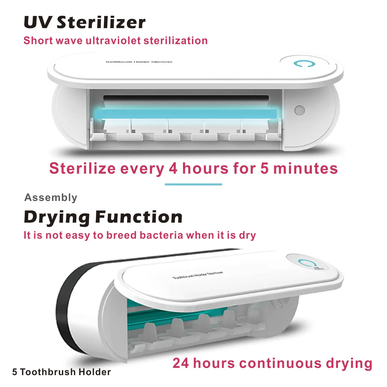 Sterilizzatore per spazzolino da denti a luce UV Dispenser per asciugatura antibatterico ultravioletto portaspazzolino Set di strumenti per il bagno