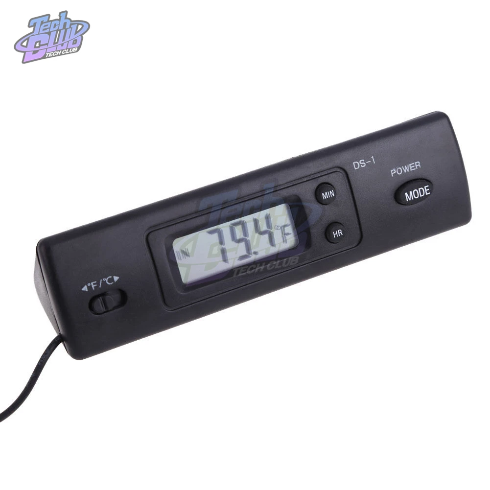 DS-1 Car Thermometer LCD Display C/F Clock Temperature Sensor Controller Indoor Outdoor Thermostat With Probe For Vehicle Car