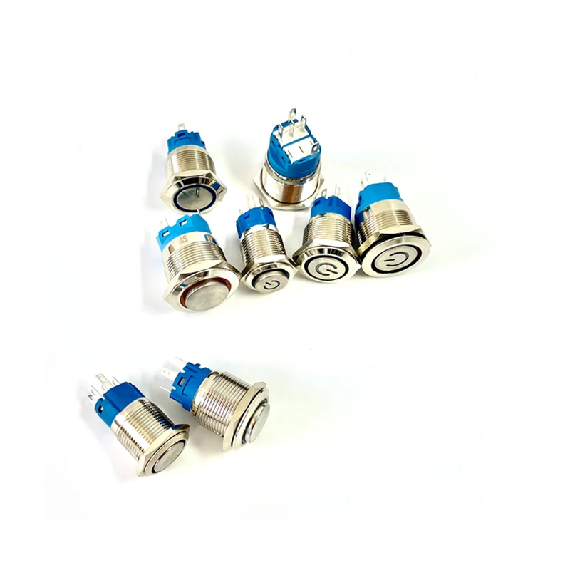12/16/19/22mm Metal Push Button Switch High Head Ring Lamp Power Symbol Button Waterproof LED Light Self-Lock Self-Reset Button