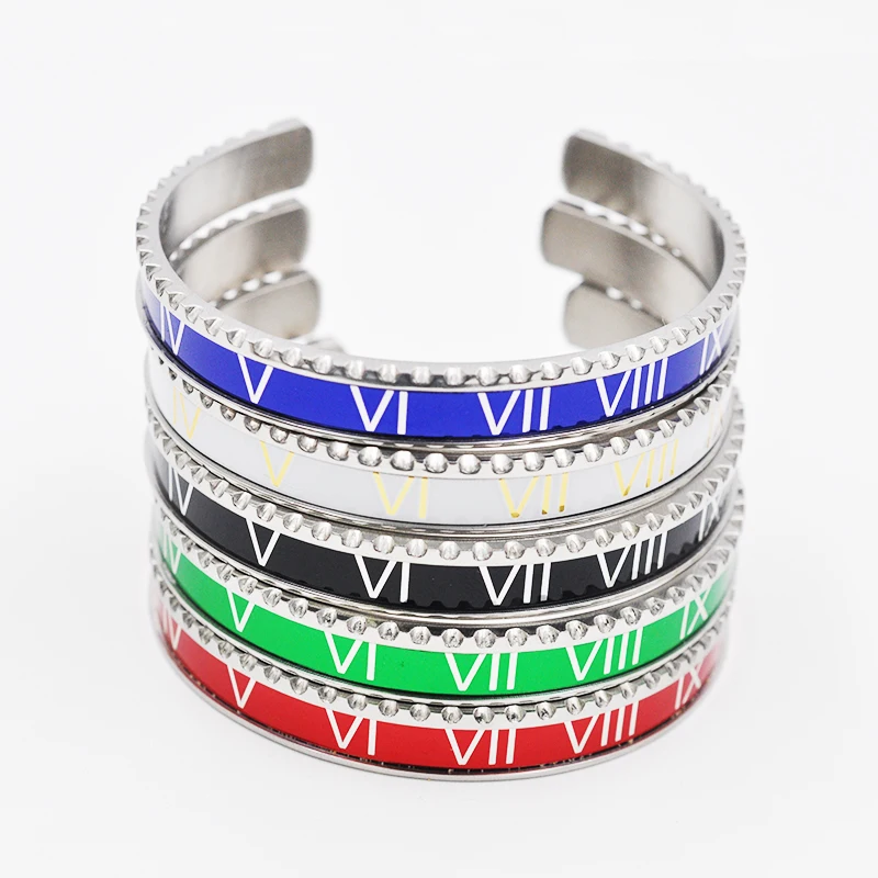 Zalman Men\'s Bangles Luxury Watch Accessories  Matching Stainless Steel Roman Numeral Cuff Bracelet