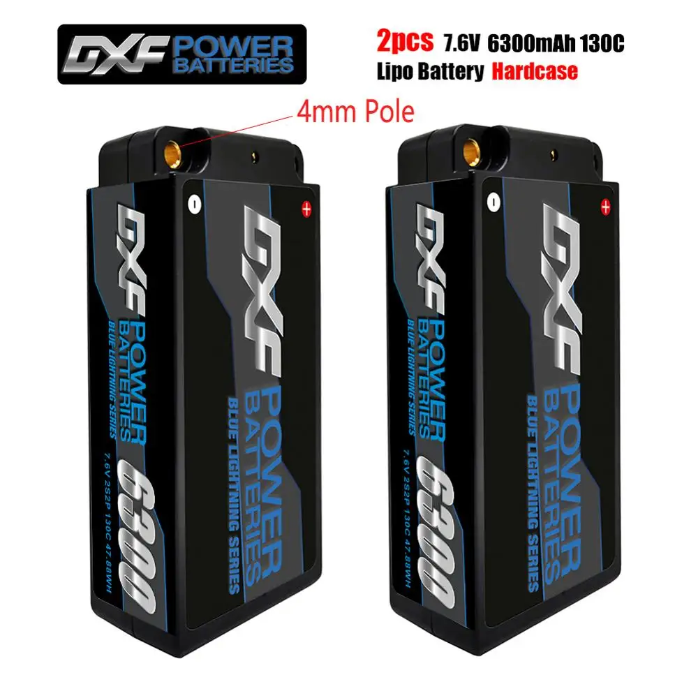 

DXF RC Lipo Battery 2S Shorty 7.6V 6300mah 130C 260C 4mmGraphene Bullet Competition Short-Pack for RC 1/8 Car Boat Buggy Truck