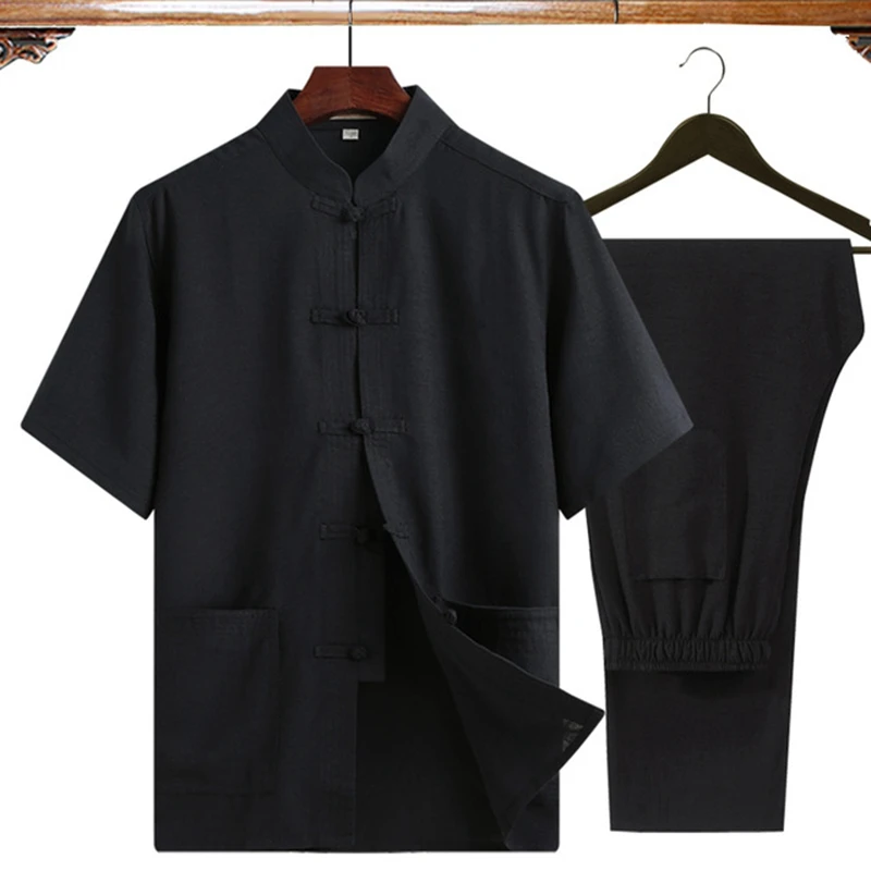 

Fashion Men Suit Cotton Flax Set Novelty Clothes Tops Men Kung Fu Tai Chi Suit Classic Wu Shu Clothing For Father Suit