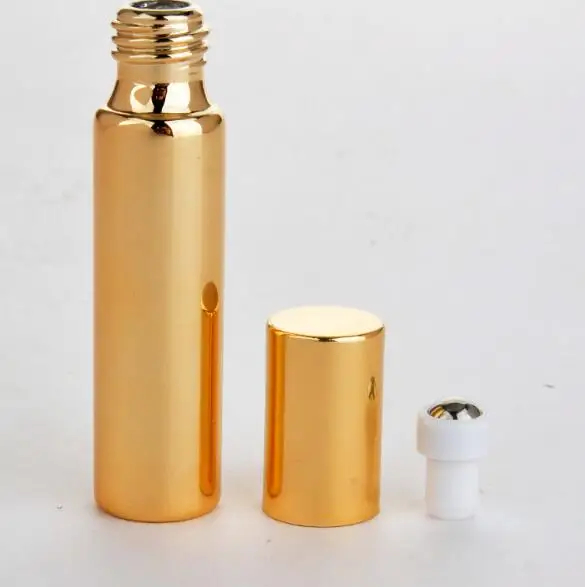 1000pcs/lot 10ml ROLL ON GLASS BOTTLE Black Gold Silver Fragrances ESSENTIAL OIL Perfume Bottles With Metal Roller Ball