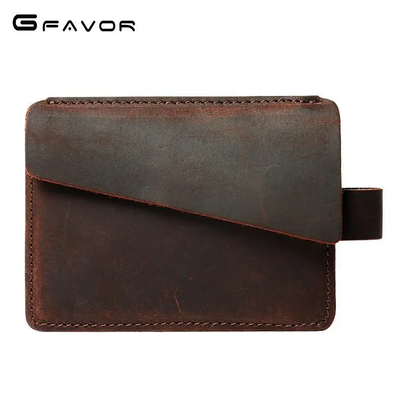 Suporte de cartão de couro genuíno para homens, cavalo louco, plástico vintage pull up, caixa de cartão de crédito, bolsa de dinheiro, bolsa masculina