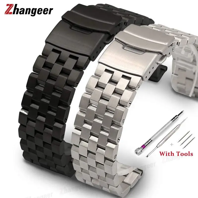 Zhangeer Premium Full Solid Stainless Steel Watch Band Men Watch Straps Wristband Bracelet 18mm 20mm 22mm 24mm 26mm With Tools