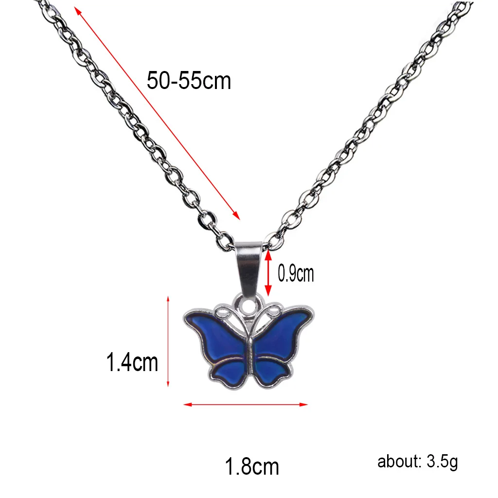 Small Butterfly Pendant Stainless Steel Chain Necklace Whose Color Changes with Temperature Necklaces for Women Jewelry