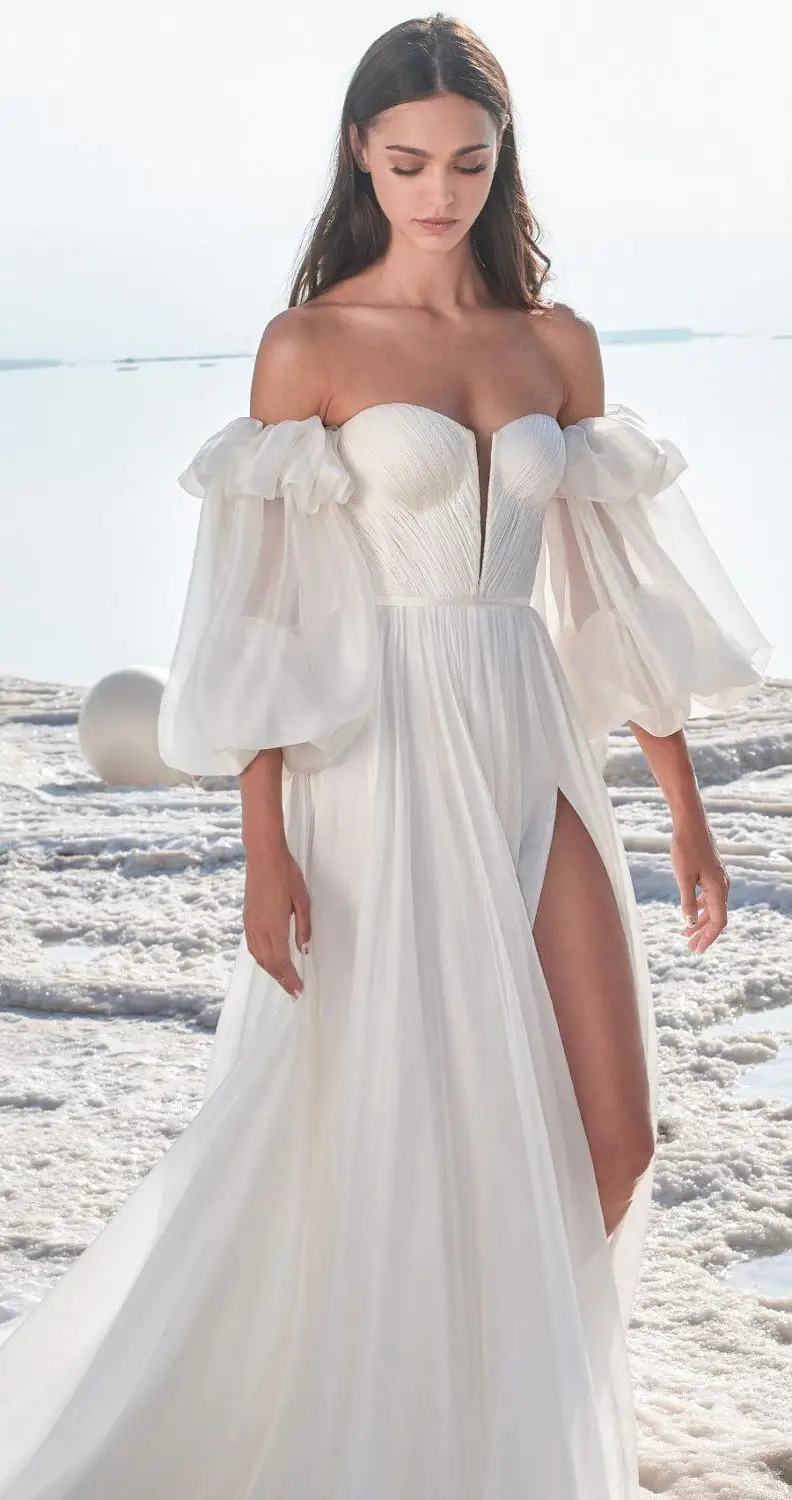 evening wrap dress Brooke Satin and Chiffon Long Sleeve Floor Length Dress