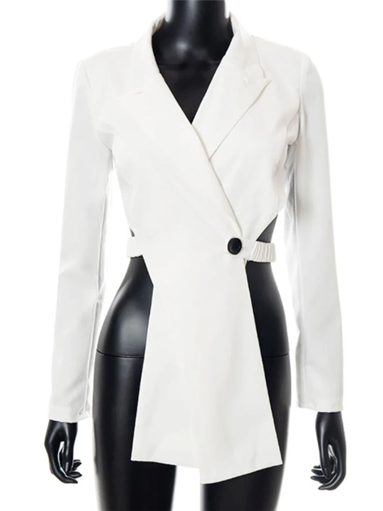 ONEINALL – Blazer à manches longues pour femme, manteau blanc, dos ouvert, cranté, ourlet irrégulier, Slim, décontracté, Style automne 2021