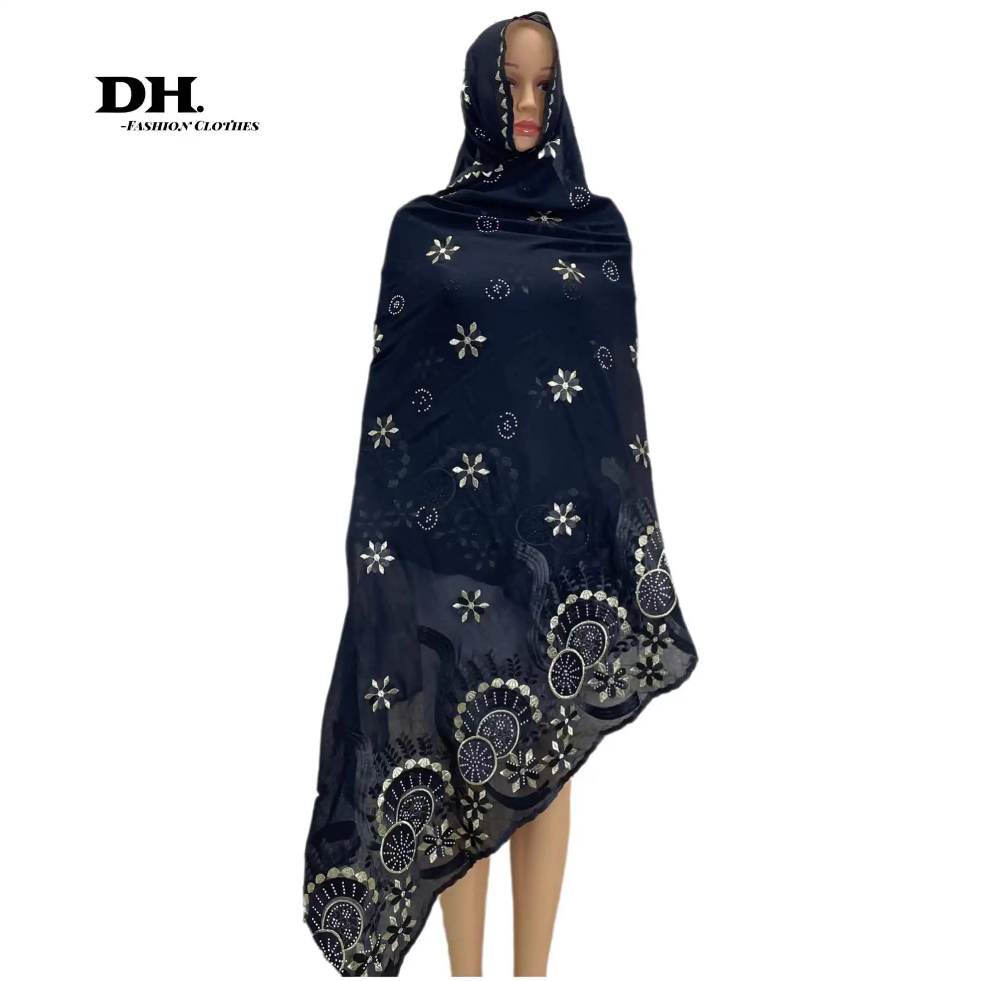 2022 Dubai High Quality African Women Scarf 100%  Hijab Scarf Shawl Wrap Embroidery Muslim Women  Turban Headband for Lady