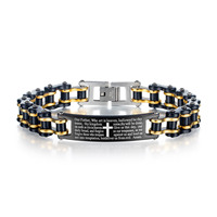 Punk Religious Black Cross Scripture Men Bracelets Retro Stainless Steel Motorcycle Chain Hip Hop Jewelry Accessories Bracelets