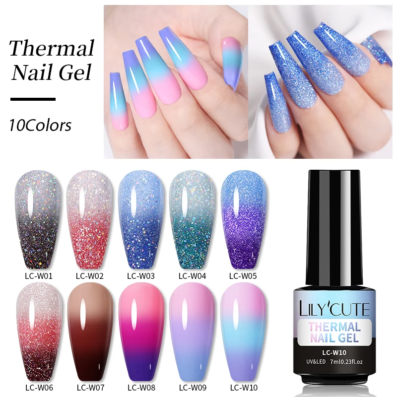 LILYCUTE Thermische Glitter Gel Nagellack schillernden Temperatur Farbwechsel Soak Off UV LED 7ml Gel Nail art Lack decor