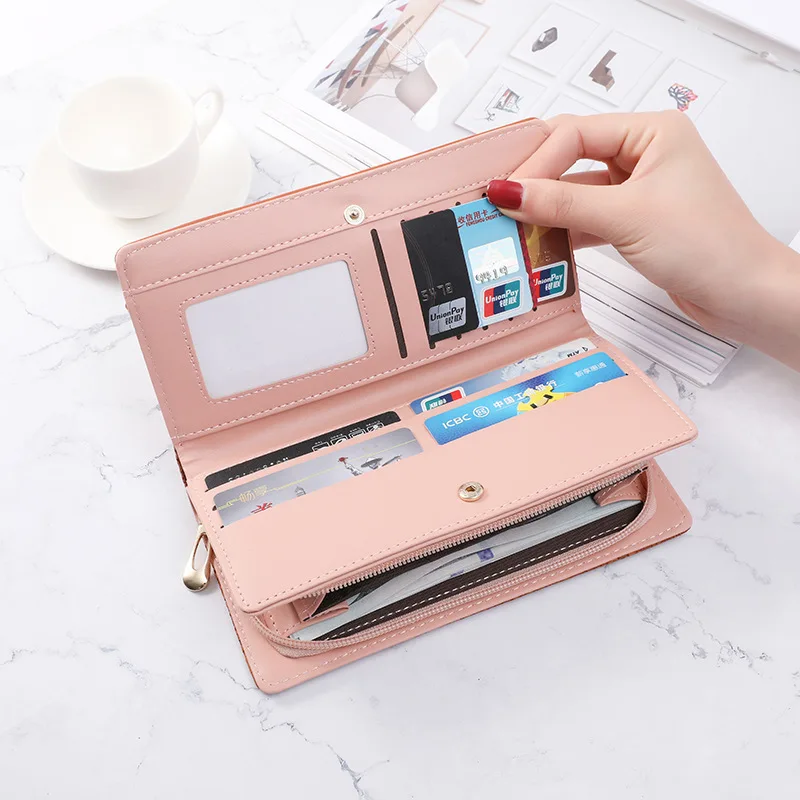 2021 New Leather Women Long Purse Female Clutches Money Wallets Lady Handbag Zipper Coin Purse wallet for Cell Phone Card Holder