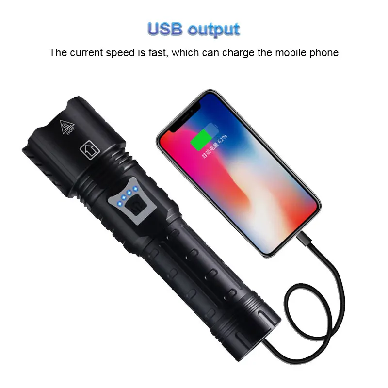 Super Bright 5 Mode XHP90 XHP120 XHP160 Powerful Zoomable LED Flashlight Torch USB Rechargeable Power Bank For 18650 Battery