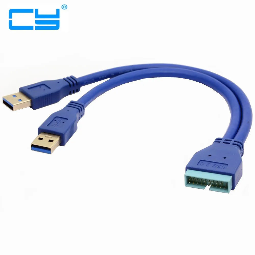 

2 Port USB 3.0 Type A Male to 20 Pin Header Male Adapter Cable Cord 0.25m