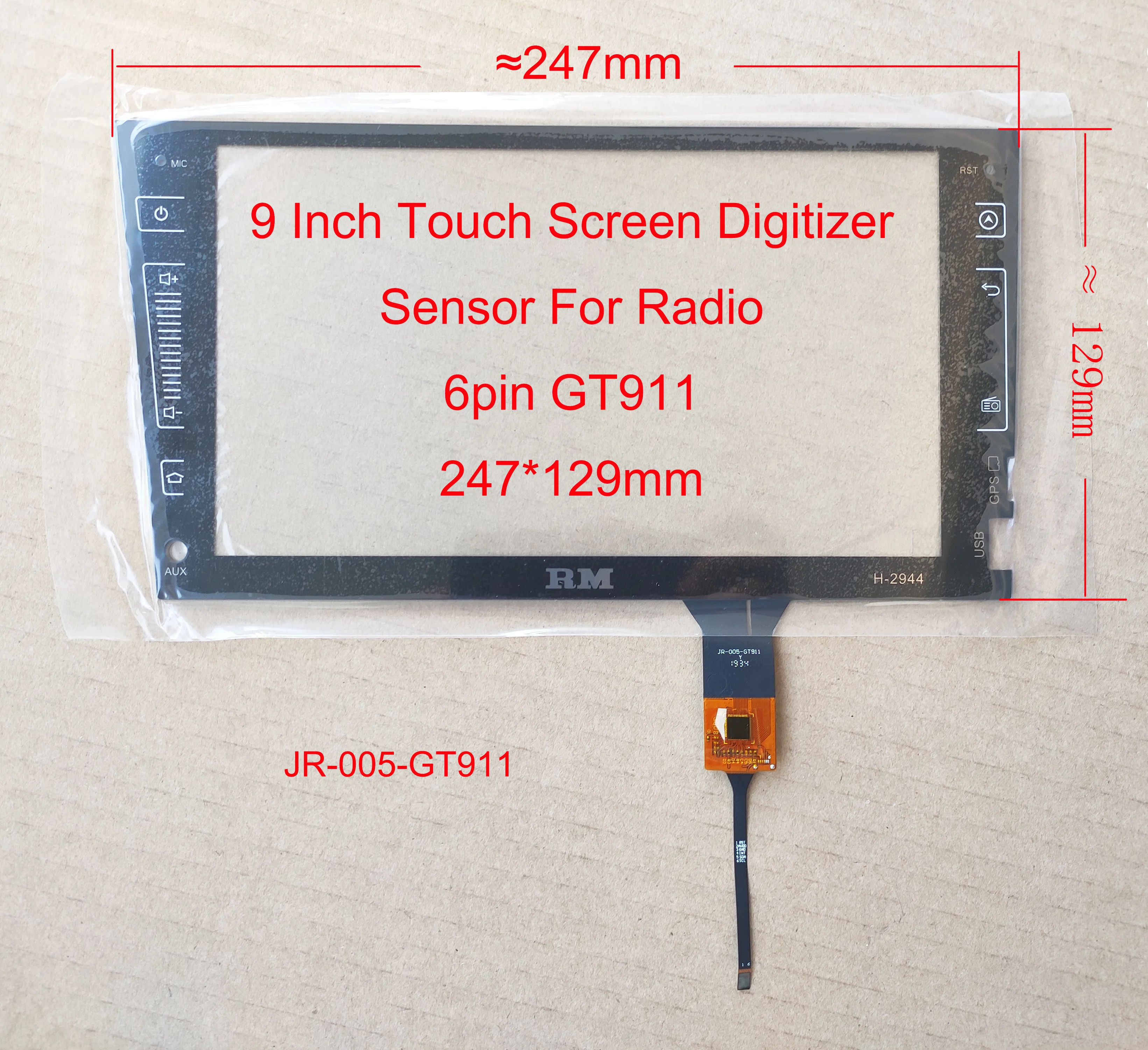 9 Inch Sensor Digitizer Touch Screen Panel Hand Writer For Carplay Radio Capacitive 6Pin  JR-005-GT911 247*129mm