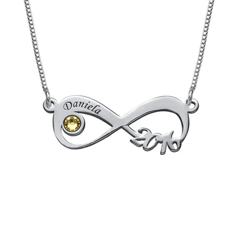 

AIYANISHI 925 Silver Birthstone Engrave Pendant Necklaces 3 Colors Infinity Name Necklaces Child Women Meaning Birthday Gifts