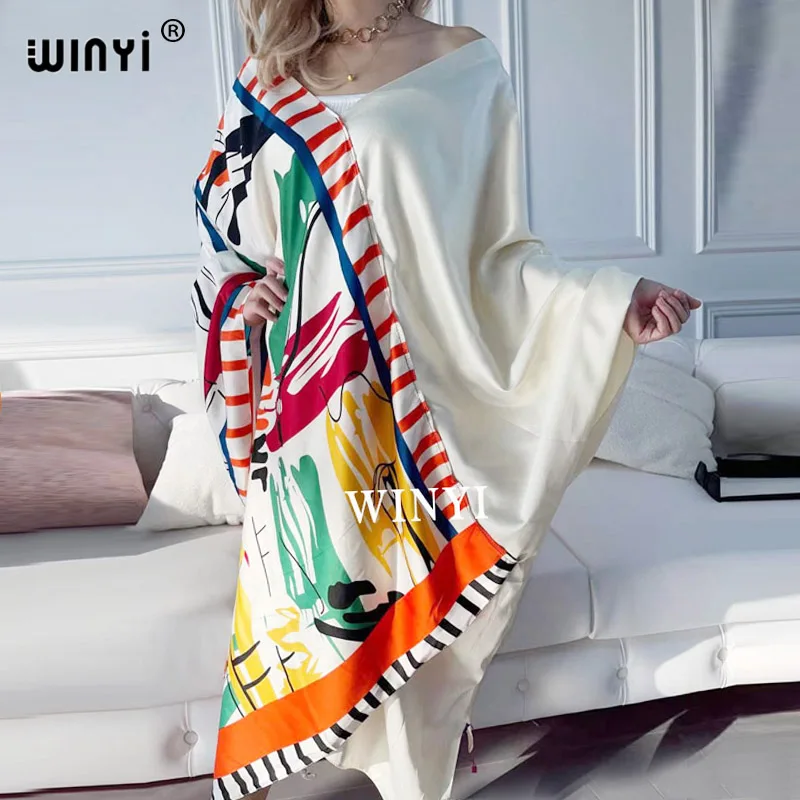 

2021WINYI Middle East Dress Print Boho Hijab Color matching Muslim Abaya Bazin Robe Gown Broder Riche Sexy Lady Party maxi beach