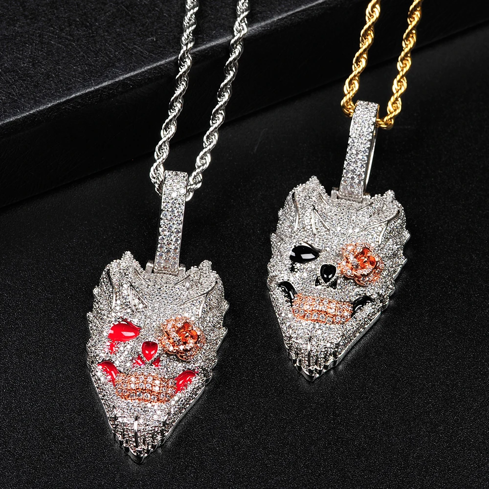 HIP HOP Skull Iced Out collana con ciondolo Bling Cubic Zirconia Rose Flower Eye Face collana uomo e donna gioielli per regalo