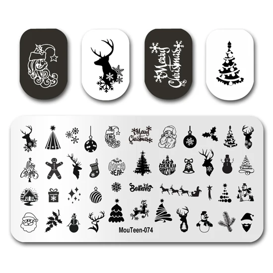 Nail Plate Stamp MouTeen074 Snowflake Christmas Winter Reindeer Nail Stamp Plates Manicure Set For Nail Art Stamping