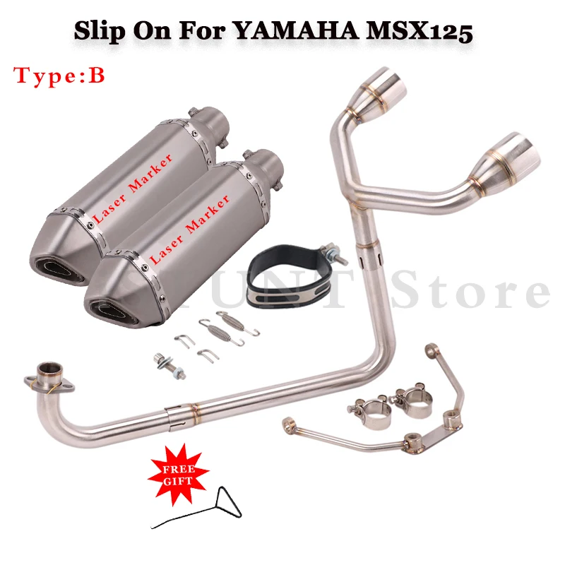 Motorcycle Exhaust Full System Modified Double Hole Escape Moto Muffler 51mm Front Middle Link Pipe For Honda MSX125 MSX 125