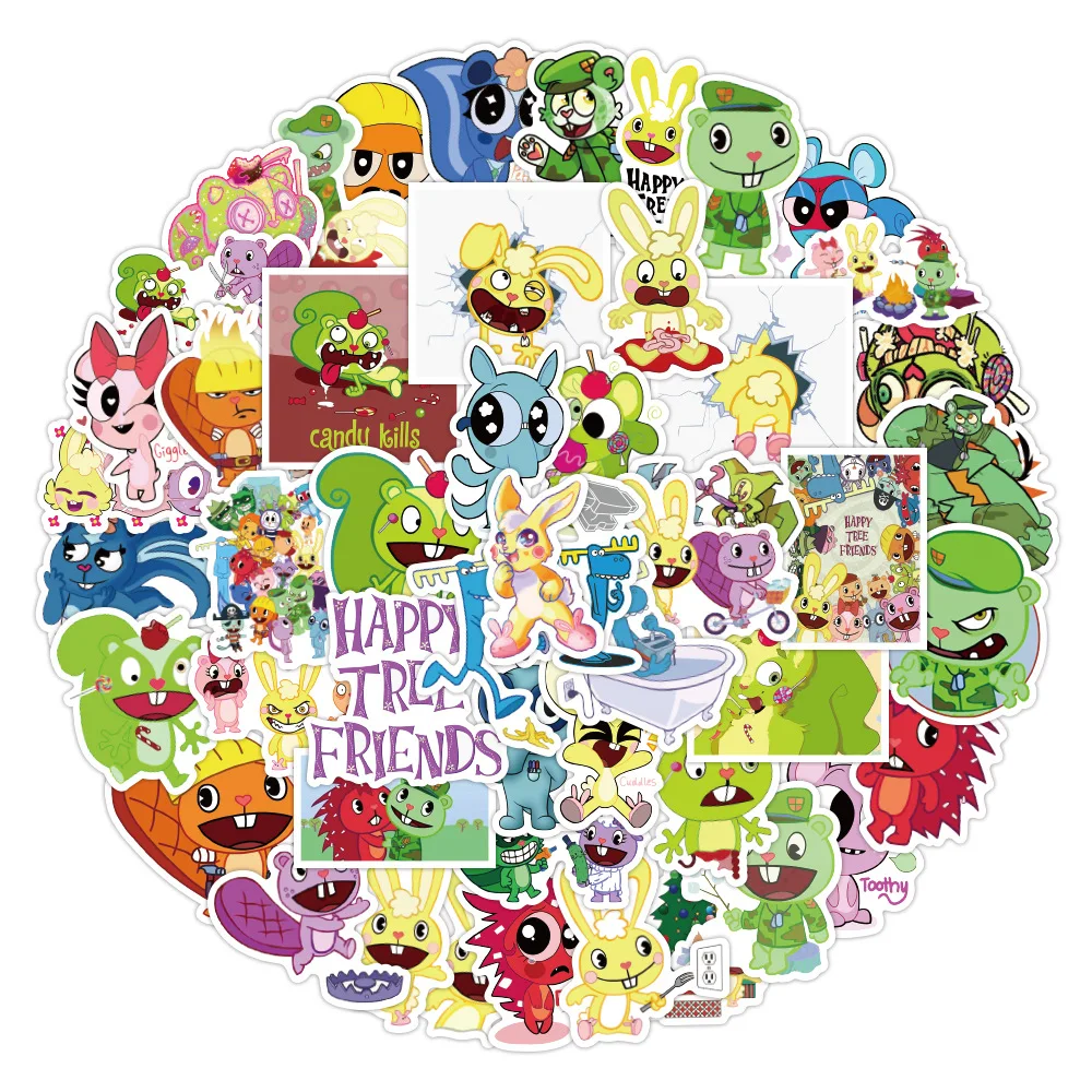 10/30/50pcs   New Happy Tree Friends Graffiti Stickers Cool Helmet Classic Window Wall Water Cup Trolley Popular Luggage Compart