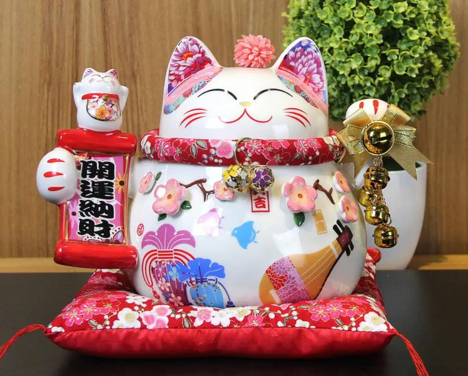 Ceramic Lucky Cat Piggy Bank Good Fortune Home Decoration Creative Gift