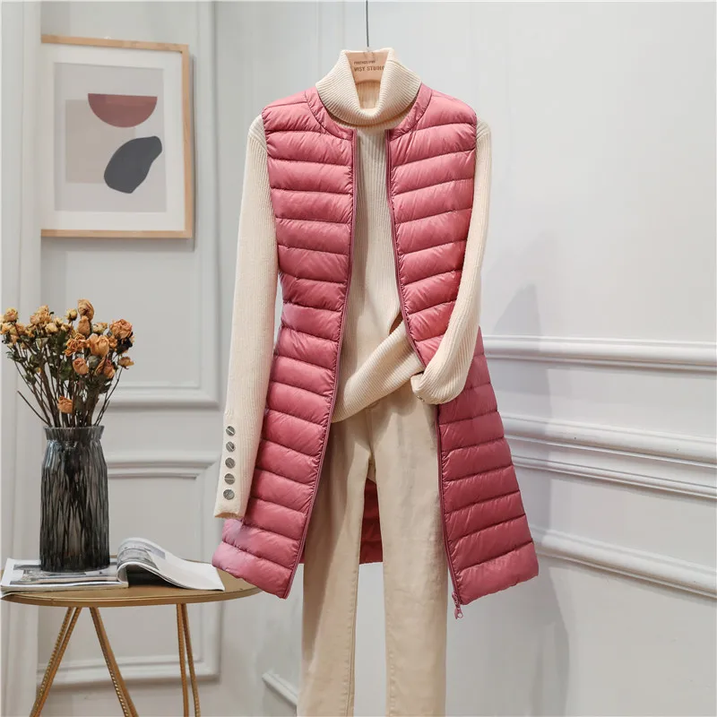 0-10℃ Down Jackets 2024 New Winter Woman Ultralight Coat for Women Long Duck Down Vest Portable Sleeveless Fashon Warm Waistcoat