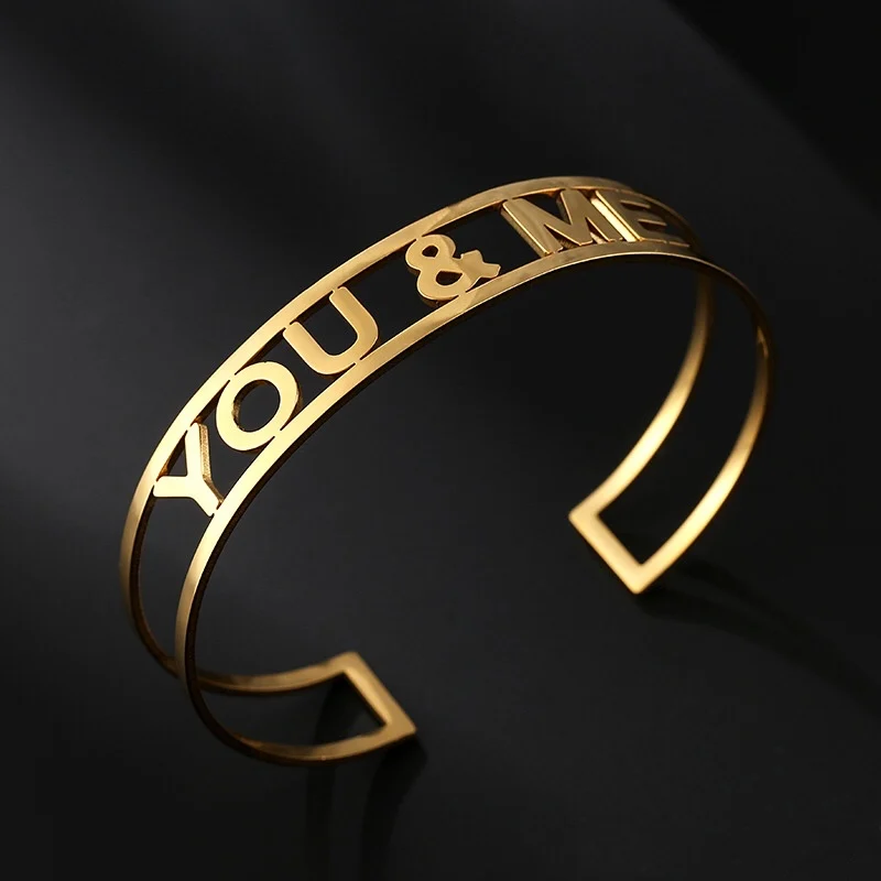 

Fashion Cuff Name Bracelets Open Bangles Trendy Luxury Copper Zirconia Bangle Stainless Steel Finger For Women Birthday Gifts