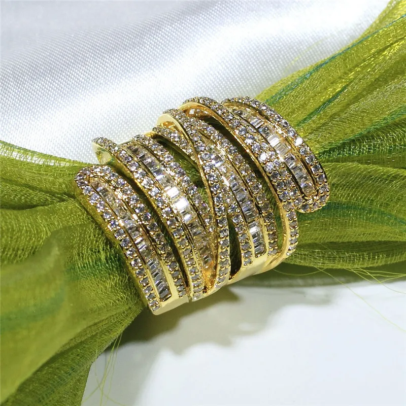 Handmade 24K Gold Diamond Ring Real 925 sterling silver Jewelry Engagement Wedding band Rings for Women Bridal Party accessory