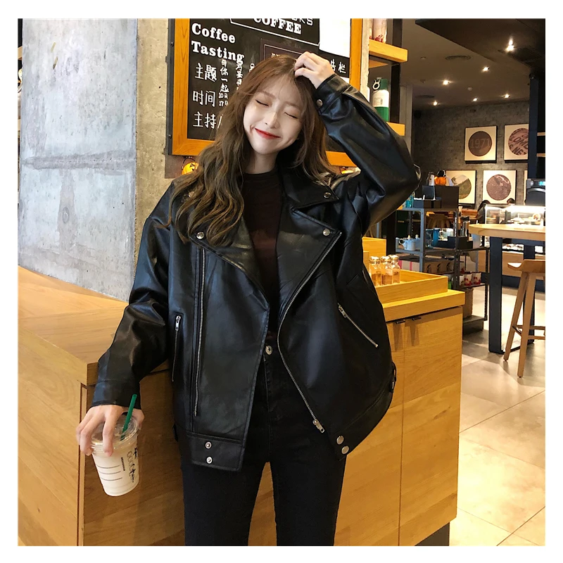 Fashion Oversized Coat Women Faux Leather Jacket Autumn Loose 2021 Jackets Female Punk Streetwear Womens Jacket