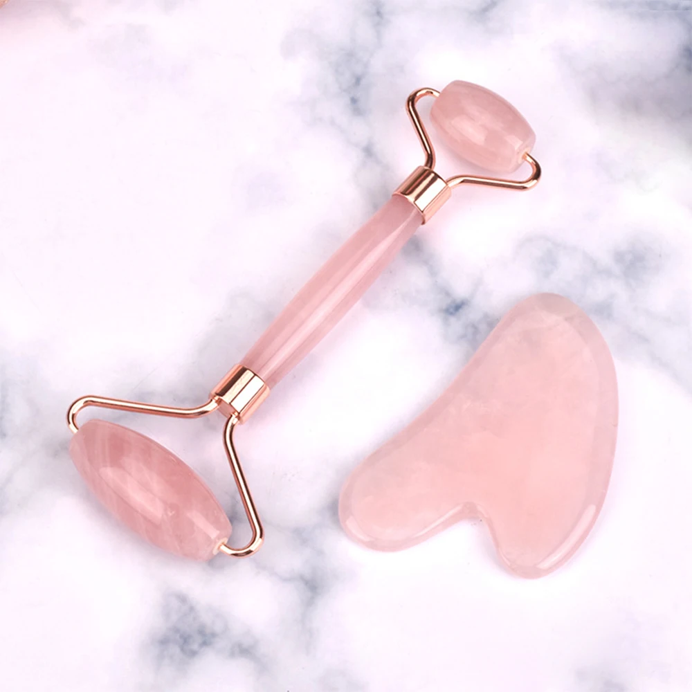 제이드 스톤 페이셜 마사지 롤러, 핑크 로즈 천연 경혈 페이스 아이 케어 스파 마사지 뷰티 넥 씬 리프트 툴