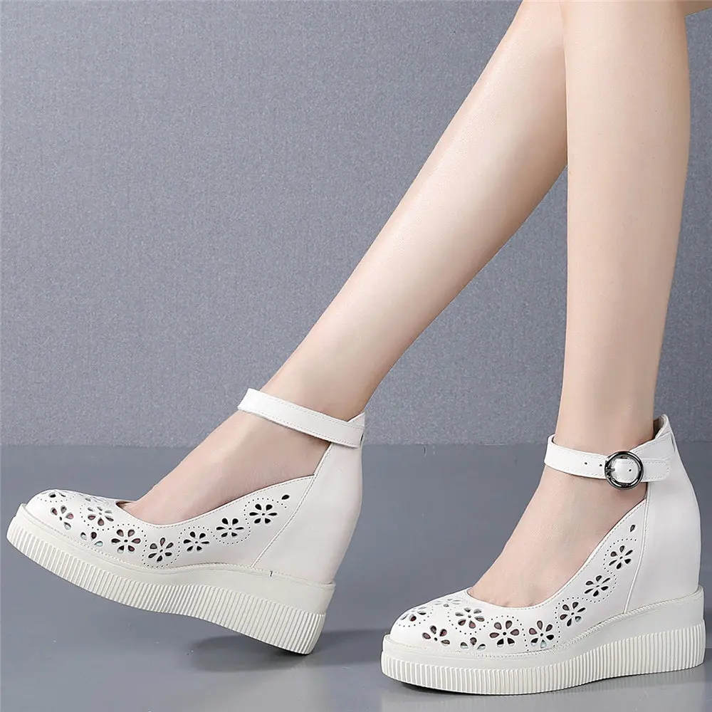 2025 Round Toe Mary Janes Women Breathable Genuine Leather High Heel Ankle Boots Female Summer Platform Pumps Shoes Casual Shoes