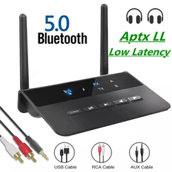 80M Bluetooth 5.0 Transmitter Receiver  Aptx HD LL Low Latency Wireless Audio Adapter 3.5mm AUX RCA Jack for PC TV Headphones