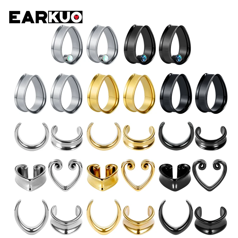 EARKUO Fashion Simple Design Stainless Steel Ear Gauges Piercing Body Jewelry Earring Expanders Stretchers 2PCS 6-30mm