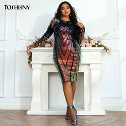 Tosheiny Woman Plus Size Dress Elegant Sexy Midi Sequins Long Sleeve Party Evening Vestidos Bodycon Fashion Curve