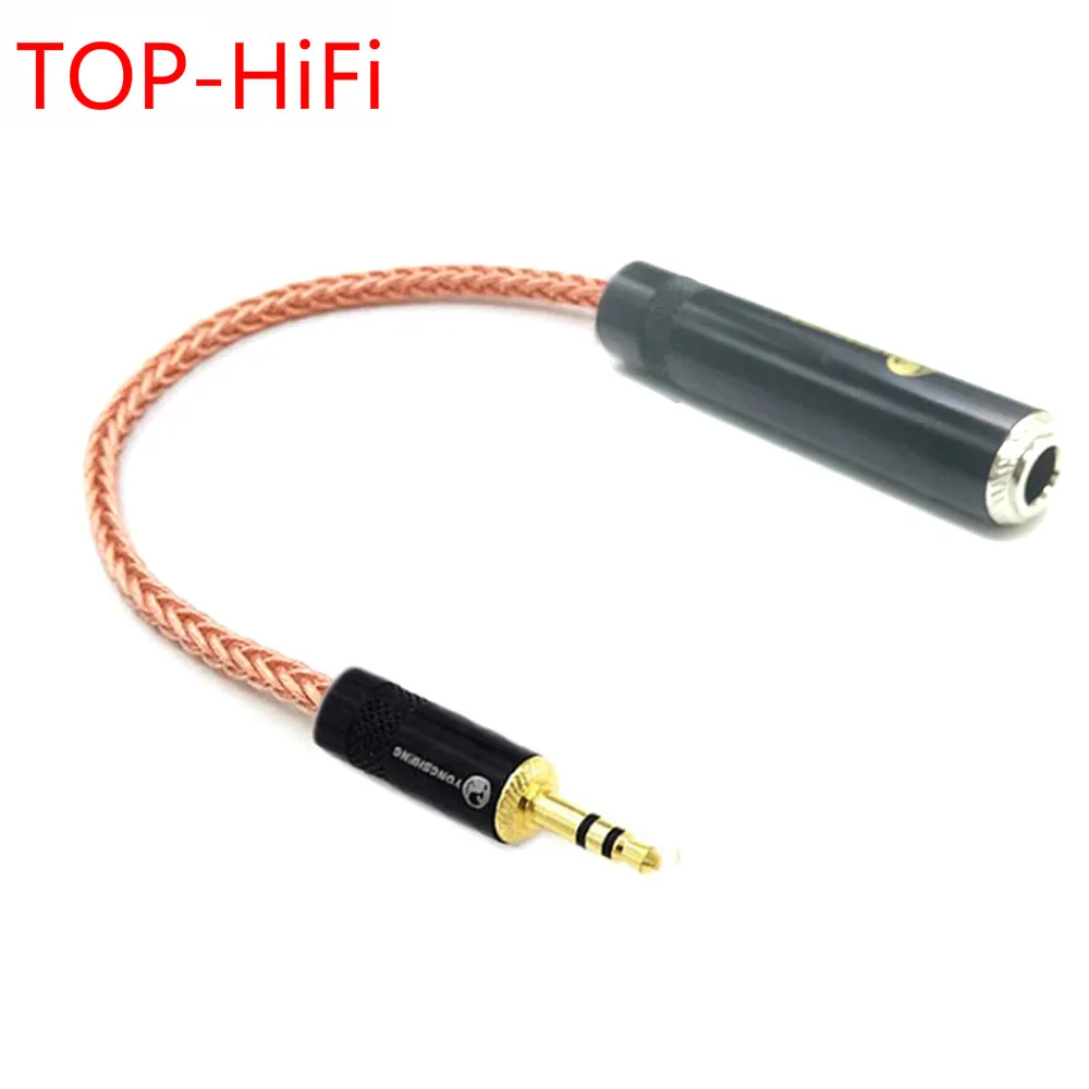 TOP-HiFi 10cm Single Crystal Copper 3.5mm Stereo 3pin Male to 1/4 6.35mm TRS 3pin Female Audio Adapter Cable 6.35 to 3.5