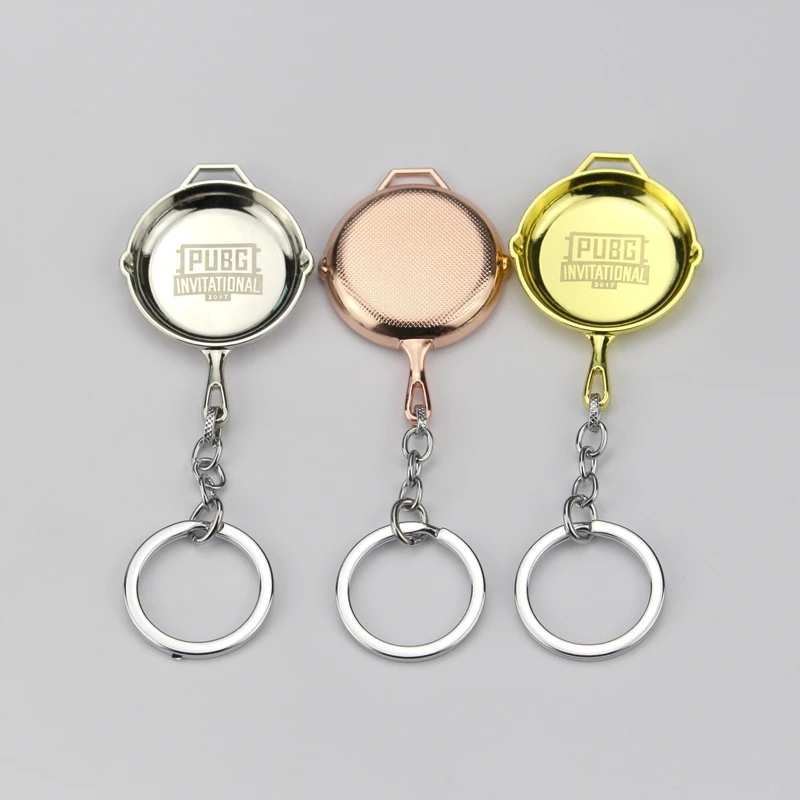 PUBG Pan Keychain Frying Saucepan Eat Chicken Dinner Target Keyring Key Holder Chain Ring Weapon Military Game Jewelry Wholesale