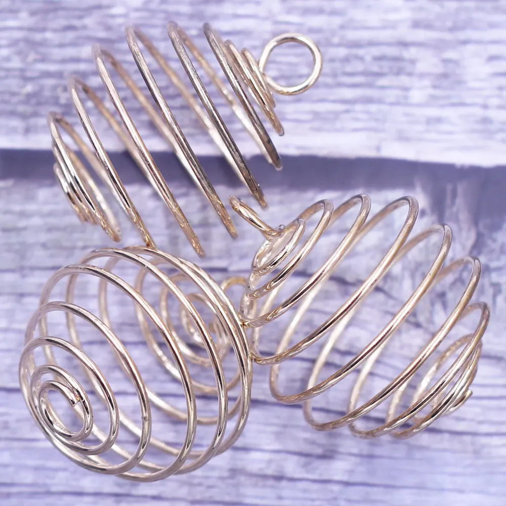 Spiral Beads Cage Spring Round Alloy Silver Gold Color Pendants For Charm Necklaces Jewelry DIY Finding 30mm