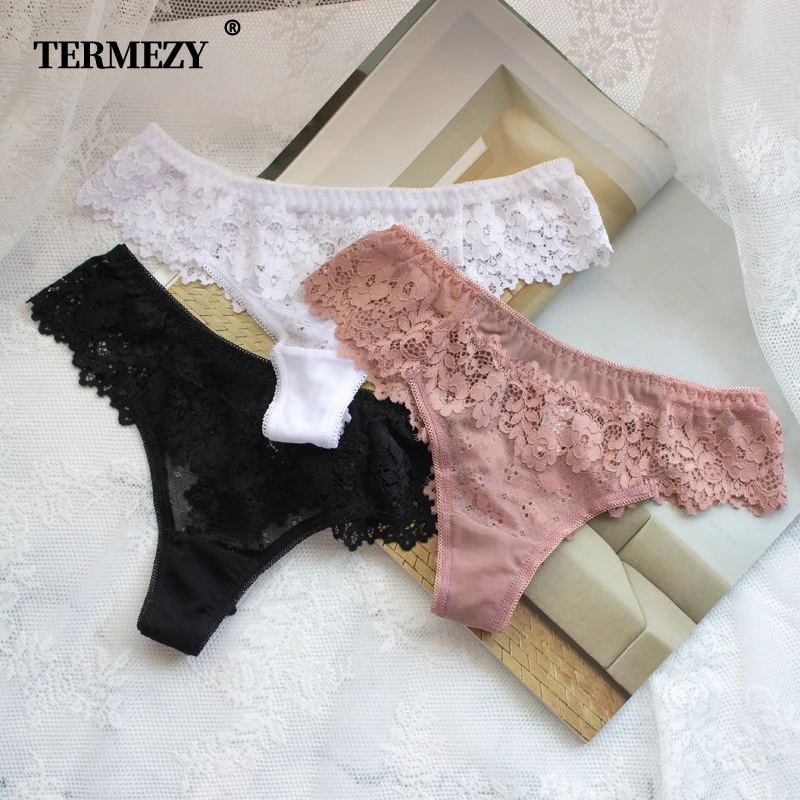 TERMEZY – culotte taille basse en dentelle Sexy pour femmes, sous-vêtement brodé, Transparent, ajouré, livraison gratuite