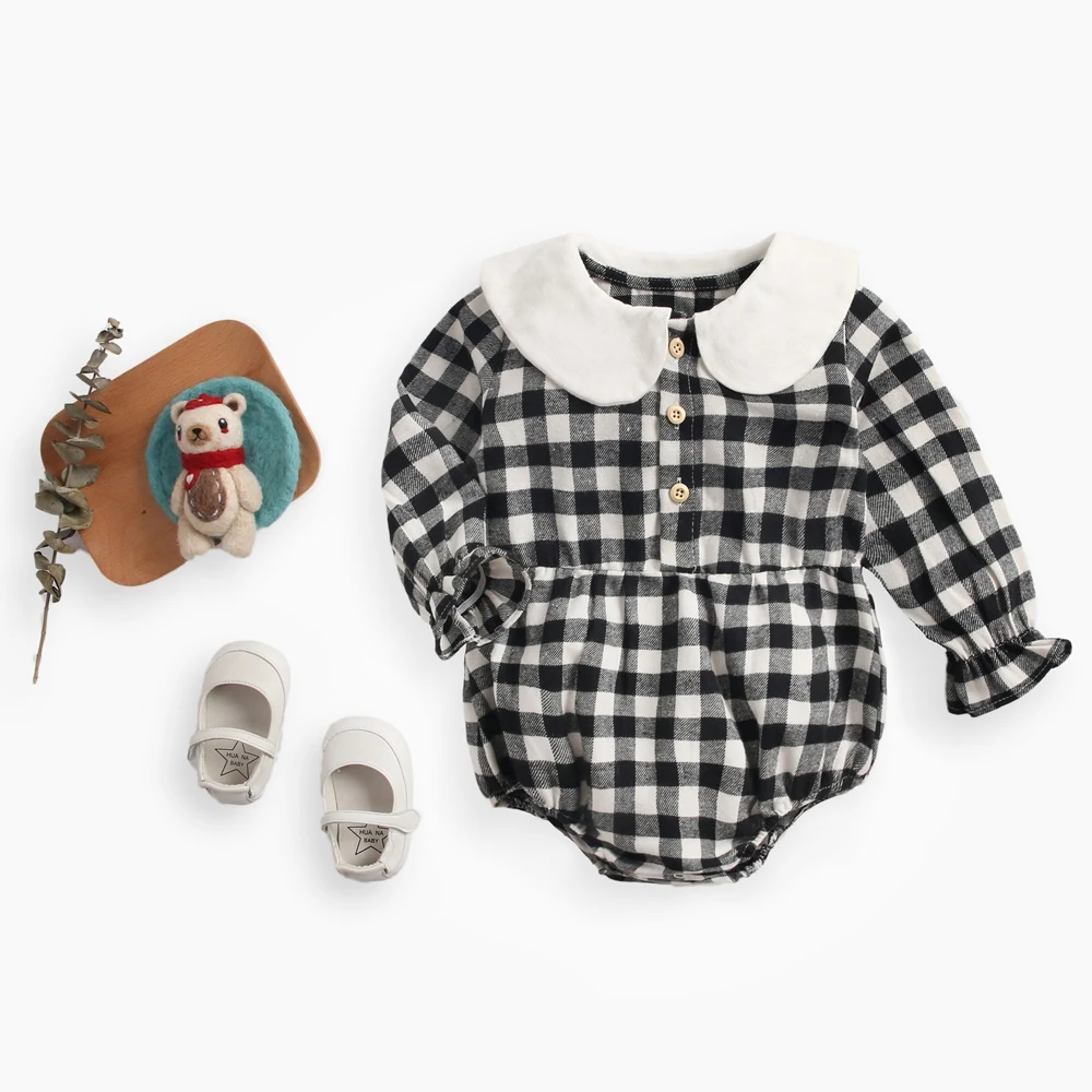 Sanlutoz Baby Bodysuits Cute Plaid Baby Girls Clothing Long Sleeve Autumn Infants Cacual Onesies