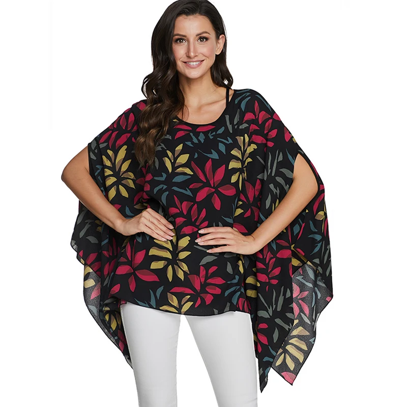 BHflutter blusas mujer de moda 2020 Womens Tops and Blouses Batwing Casual Summer Tops Tees Sexy Black Chiffon Blouses Plus Size