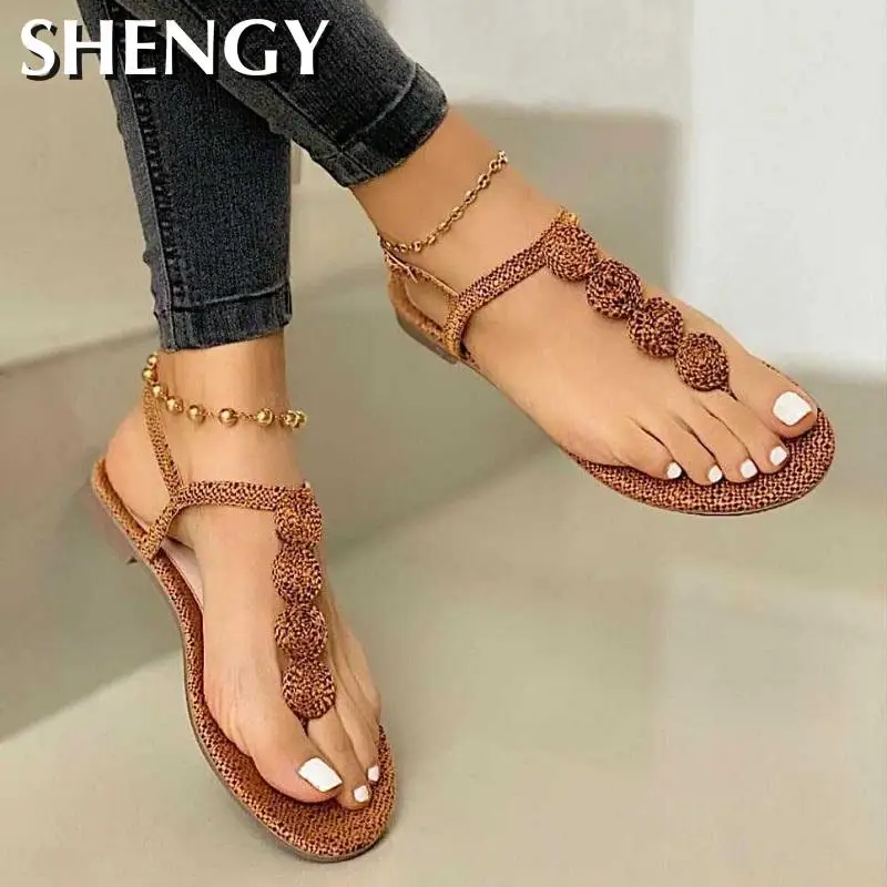 2020 Summer Gladiator Women Flat Sandals Open Toe Casual Beach Ladies Shoes Bohemian Buckle Strap Roman Sandals Flip Flops