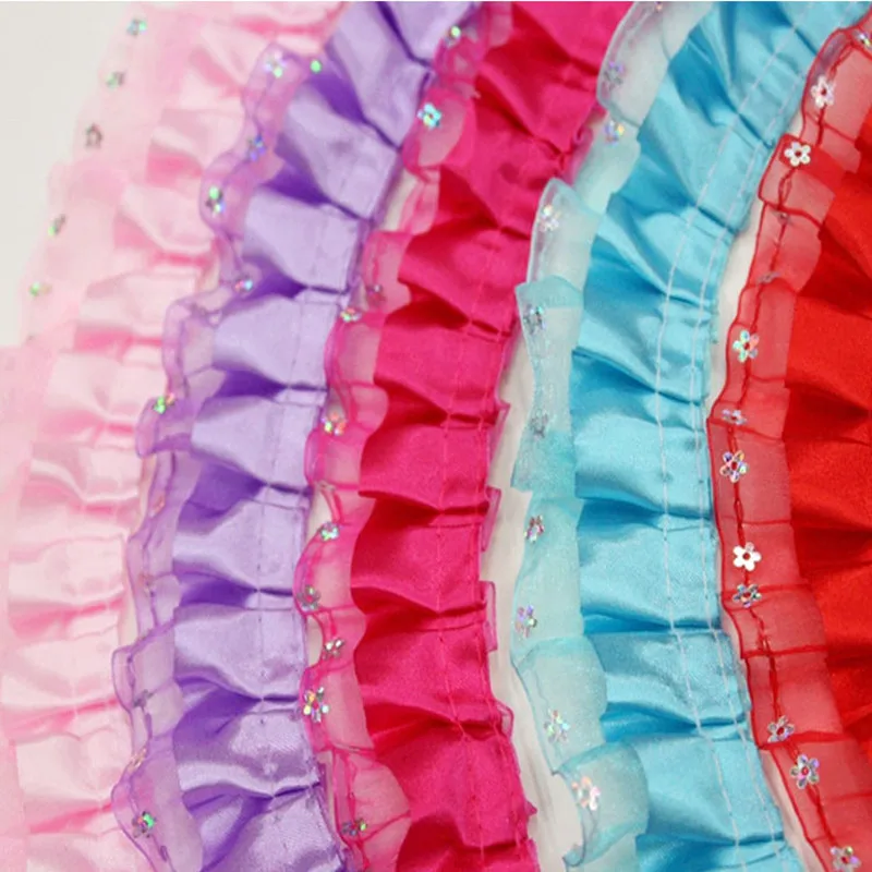 50yards 9color Vintage Ruffle satin Lace Edge Trim Pleated Ribbon Fabric Hem 4CM Length