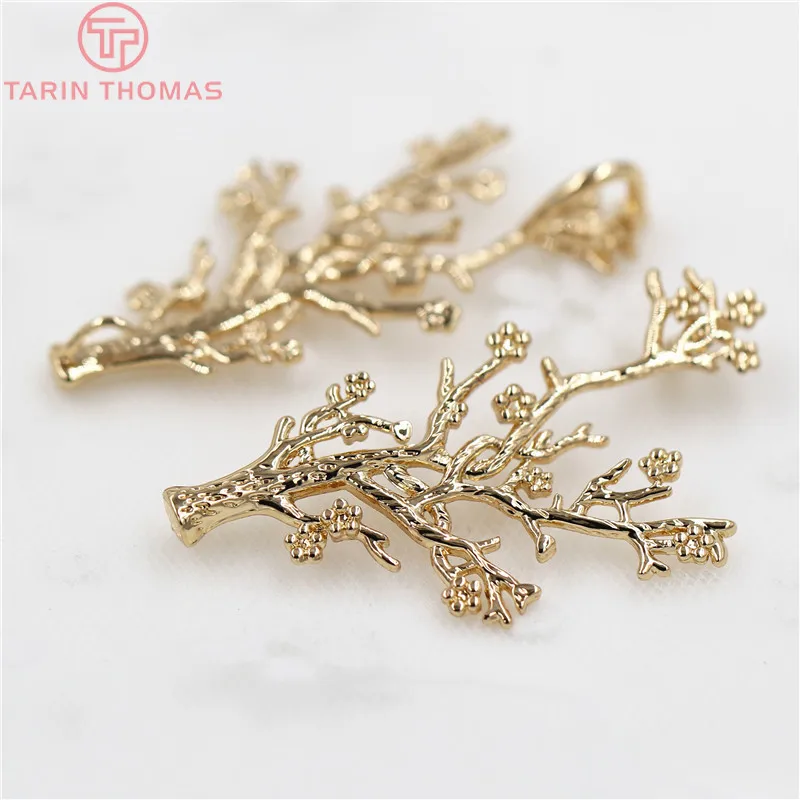 (803)4PCS 40x25MM 24K Champagne Gold Color Brass Plum Flower Tree Charms Pendants High Quality Diy Jewelry Accessories Wholesale