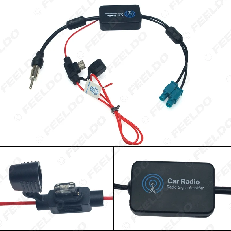 FEELDO 12V Car Radio FM/AM Aerial Antenna Signal Booster Amplifier For Audi Volkswagen FAKRA II Connector Booster