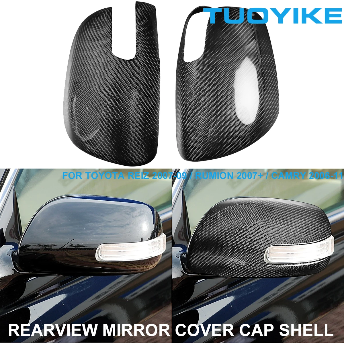 

LHD RHD Car Real Dry Carbon Fiber Rearview Mirror Cover Cap Shell Sticker Trim For Toyota Reiz 2007-09 Rumion 2007 Camry 2006-11