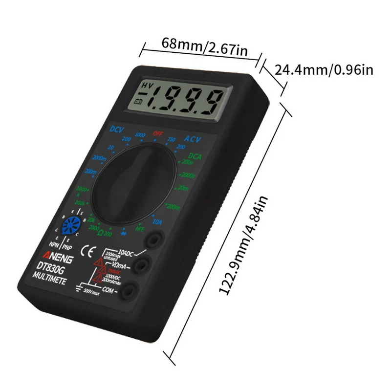 DT830G Mini Digital Multimeter Handheld AC/DC Test Voltage Current Ohmmeter Power Meters Tester Portable